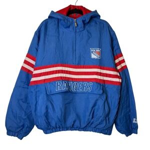Vintage 90s Starter New York Rangers NHL Big Logo Puffer Jacket | Men's Size XL